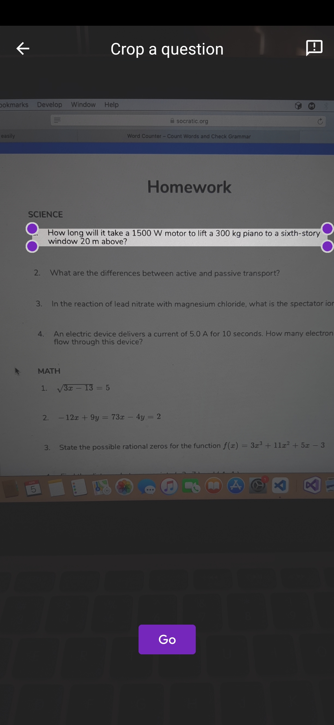 selecting the question in Sorcatic